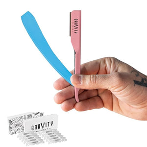 GRAVITY RAZORS Professional Straight Razor Kit ? Minimal Exposure Includes 10 Premium Blades 2mm Exposed Cotton Candy