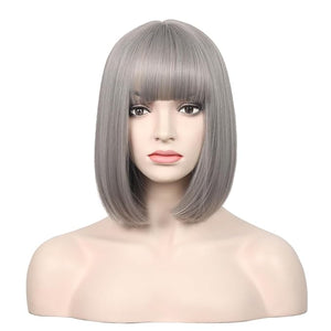 WildCos Short 12 Inches Straight Synthetic Cosplay Wig for Women (Silver Grey)