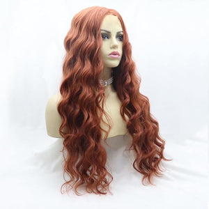 xiweiya Long Curly Copper Red Lace Front Wig Middle Part Auburn U Part 1x4 Lace Front Wigs Natural Hairline Glueless Wig Heat Resistant Fiber High Density Hair for WomenDrag Queen 26 Inch
