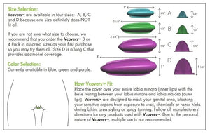 3 Pack, Women's intimate modesty and protection for shaving, waxing and other bikini cosmetic procedures. Assorted Sizes A, B and C in PURPLE.