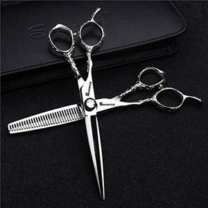 Hairdresser Professional Left-Handed Scissors Set 6/7/7.5/8/9 Inch 440C Hair Sparse Cutting Tools (6 Inches 2 Pieces-EE)