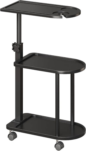 Bamboo 3 Layer Bathtub Tray Table with Adjustable Height &amp; Rotating Shelves,Freestanding Bath Caddy Organizer, Spa Side Table &amp; Plant Stand for Modern Bathrooms &amp; Home Decor,Black