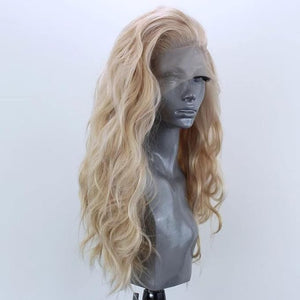 Linen Lace Front Wig for Women Long Curly Synthetic Wigs Blonde Heat Resistant Fiber Hair 24 inches