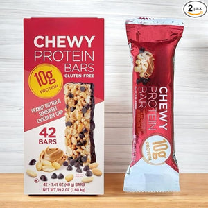 Chewy Protein Bars ? 2 Boxes (84 Count) 1.41 oz Each Quality Kirkland Peanut Butter &amp Semisweet Chocolate Chip 10g Protein Kosher Gluten Free