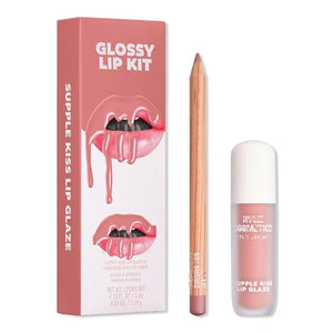 KYLIE Glossy Lip Kit contoured shades + glossy finish | Color Comes Naturally, a Soft Pink Nude - 2 piece Liner and Glaze Set 0.04oz Crayon | 0.10 fl oz Gloss