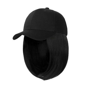 Woman Baseball Cap with Hair Extensions Straight Short Bob Hairstyle Adjustable Wig Hat 14inch Duck Tongue Hat Wig