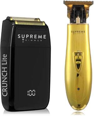 Supreme Trimmer 2-in-1 Crunch Lite Foil Shaver &amp T-Shaper Trimmer Set | ST5200 Beard Trimmer STF600 Electric Razor | Travel or at Home Hair Cutting Kit | Gold