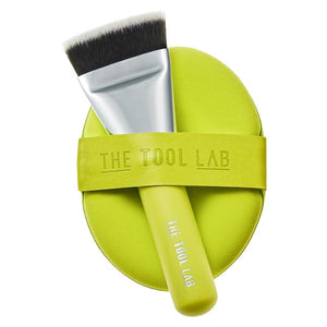 THE TOOL LAB Aqua Fitting Duo Makeup Set with Flat Foundation Brush and Liquid Foundation Puff Portable Case with 1.1 Flat Brush Korean Makeup