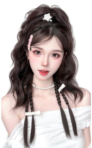 Ponytail Extension Claw Clip in Long Curly Wavy Ponytail Braids Hair Extension Synthetic Pony Tail Hairpiece (Brown Black)