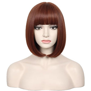 WildCos Short 12 Inches Straight Synthetic Cosplay Wig for Women (Ash auburn)