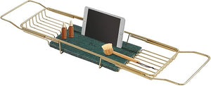 Bathtub Tray Table Multi-Function Tub Organizer with Adjustable Reading Rack 304 Stainless Steel Over The Tub Bath Tray for Home Hotels Gold+Green