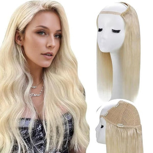 RUNATURE Blonde U Part Wig Human Hair Real U Part Human Hair Wig Straight Remy Natural Hair Clip in Half Wigs Glueless U Shape Hair Thick Ends 14 Inch 150% Density #60 Platinum Blonde