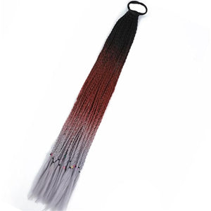 Synthetic Gradient Boxing Braided Ponytail For Girls With Elastic Hair Rubber Bands Hair Accessories Wig Headband Hairpiece