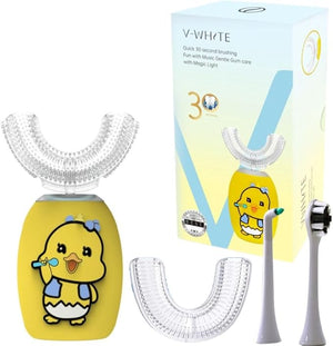 V-WHITE Ultrasonic U-Shaped Toothbrush For Teeth Whitening Electric Toothbrush - 360¡Æ Mouth Cleansing Hands Free Gums Protection - Wireless Charging - Waterproof IPX7 Certified (YELLOW - KIDS KIDS)