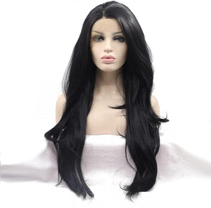 xiweiya Black Lace Front Wig13x3 Lace Wigs Middle Part Long Curly Wave Synthetic Natural Black Lace Front Wig Hair Heat Resistant Hair180% Density Wig for cosplay drag queen 24Inch