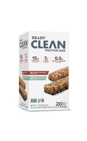 Ready Clean Protein Bars Assorted Chocolate Peanut Butter and Dark Chocolate Sea Salt 20 Count 15g Protein