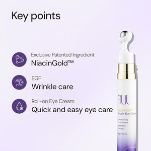 AUL NiacinGold Eye Cream 15g ¤Ó Korean Skincare ¤Ó Hydrating Lightweight Serum ¤Ó Niacinamide + Gold Complex ¤Ó Stainless Roll-On Applicator ¤Ó Eye Puffiness &amp Elasticity Care