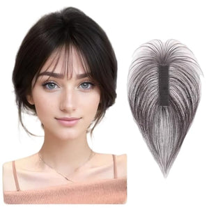 Hook and Loop Strap Human Hair Bangs No Clips Magic Paste Toppers For Women Female Upgrade Sewing Stickers Increase Volume of Fluffy Hair Patches (Black Air Bangs 2x10cm)