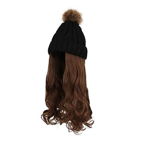 Wodont Women's Winter Beanie Hat with Curly Knit Wig - Big Wavy Hair for Ski Snow Parties &amp Weddings