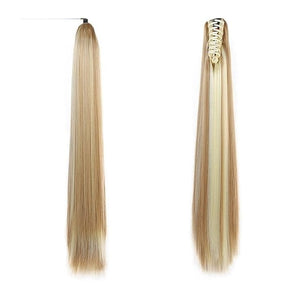 SONGCHAO Fake Hair Bun 1 Pack Long Straight Ponytail Hair Extension Claw Clip Synthetic Fluffy Ponytail Long Claw Clip Braid Women Wigs Hair Accessories (Color : 005 Size : 24inches)