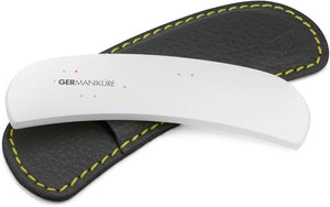 GERMANIKURE Clear Glass Moon File in Leather Case Ethically Made in Czech Republic Easy Guided Fingernail Filing