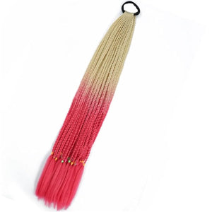 Synthetic Gradient Boxing Braided Ponytail For Girls With Elastic Hair Rubber Bands Hair Accessories Wig Headband Hairpiece