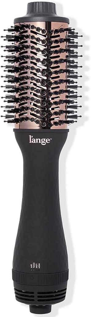 L'ANGE HAIR Le Volume 2-in-1 Titanium Blow Dryer Brush | Hot Air Brush for Hair Drying &amp Styling | Ionic Oval Barrel for Smooth Frizz-Free Volume | (Black ? 60mm)