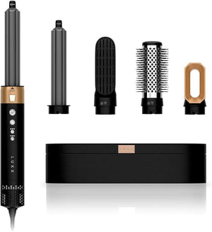 Luxx Air Pro 2 Curling Iron and Blow Dryer Combo Kit - 5in1 Hair Drying and Smoothing Volumizer Brush for All Hair Types (Secrecy Black)