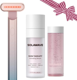 Solawave Red Light Therapy Starter Kit | Face Wand LED Device Activating Serum &amp Refill | Anti-Aging Tool for Depuffing Under Eye Dark Circles Reduces Appearance of Fine Lines Lifts &amp Ton