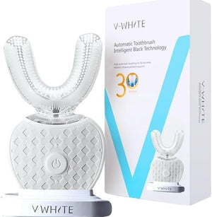 V-WHITE Ultrasonic U-Shaped Toothbrush for Teeth Whitening Electric Toothbrush For Adults - 360¡Æ Mouth Cleansing Hands Free Gums Protection - Wireless Charging &amp LED Light -Waterproof IPX7 Certi