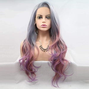 Melody Body Wave Synthetic Lace Front Wigs Silver Gray Red Purple Mixed Ombre Color Ombre Heat Resistant Fiber Hair for Women 24 Inch
