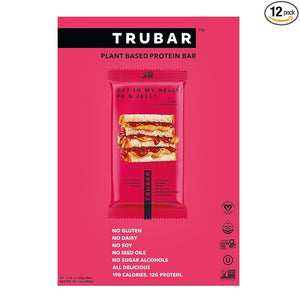 TRUBAR Vegan Protein Bar Get In My Belly Pb &amp Jelly Gluten Free Plant Based High Fiber Dairy Free Low Fat Non GMO No Sugar Alcohols 12G Lean Protein 13G Fiber Healthy Snack Bars 12 CT