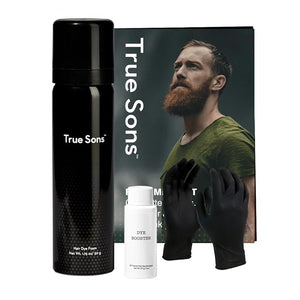 True Sons Hair Dye Foam for Men - Natural Look - Effortless Multi-Use Dye Kit with Instant Color Booster Applicator Ammonia-Free Formula Simpler Hair and Beard Dye (Brown Black)
