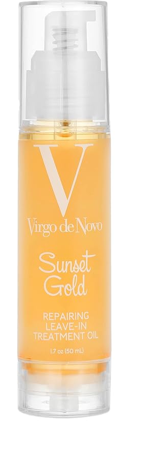 Virgo de Novo Professional Haircare Sunset Gold Leave-In Treatment Oil for Dry Color-Treated Hair Smoothes Frizz Shine Nourishes with Argan Babassu &amp Sacha Inchi Oils (1.7 oz)