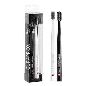 Curaprox Toothbrush Duo ? for Adults | Stylish Black &amp; White Ultra-Soft toothbrushes | Whitening-Friendly | Black/White | 2-Pack