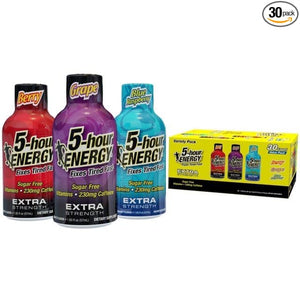 5-Hour Energy Extra Strength Shots Variety Pack 30 Count (1.93 fl oz) - Berry Grape Blue Raspberry