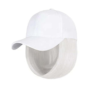 Woman Baseball Cap with Hair Extensions Straight Short Bob Hairstyle Adjustable Wig Hat 14inch Duck Tongue Hat Wig
