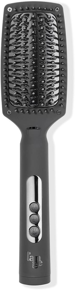 L'ANGE HAIR Le Vite Curve Ceramic Straightening Brush | Heated Straightener Flat Iron for Smooth Anti Frizz Hair | for All Hair Lengths | Hot Styling Brush for Effortless Straightening (Black)