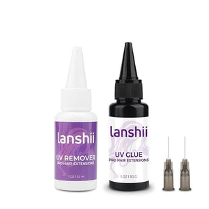 UV Lamp Hair Extension Kit 30g UV Hair Glue with 30ml Glue Remover Plastic Eyebrow Comb Replacement Accessories for UV Hair Set Invisible Hair Extensions Eyelashes Extensions