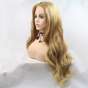 xiweiya Long Natural Golden Blonde Lace Front Wigs Middle Part 13x3 Lace Wig Body Wave Synthetic Lace Front Wigs Heat Resistant Fiber Hair for Women 24Inch