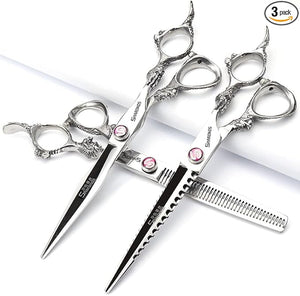 Professional Japanese Hair Scissors - 440C Stainless Steel/Rose Razor (7-inch 3pc Set)