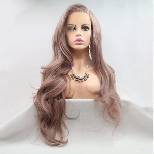 xiweiya Ash Pink Lace Front Wig Long Body Wavy Smoke Pink Wigs 13x3 Big Lace Wig Side Part Wear and Go wig Natural Hairline Hair Replacement Wigs for Women 24 Inches