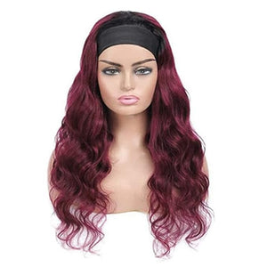 Ombre 1B99J Body Wave Headband Wig Burgundy Human Hair Headband Wig 130% Density Grade 8A Brazilian Remy Hair Machine Made Wigs Wine Red Color 24 Inch