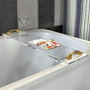 WANLIAN 33-Inch Luxury Bathtub Caddy Tray for Bathroom - Shower Storage Organizer Shelf With Gold Handles