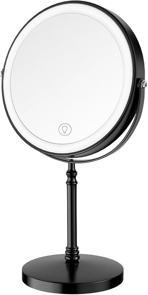Lighted Makeup Mirror 3000 mAh Rechargeable Double Sided Magnifying Vanity Mirror with 3 Colors 1x/10x 360¡Æ Rotation  Brightness Adjustable Magnification Cosmetic Light up Mirror Women Gift