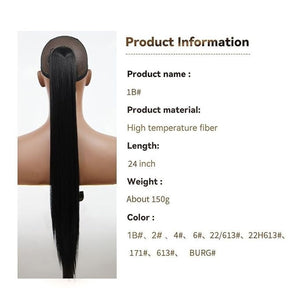 Hair Buns Hair Piece 24inches Synthetic Hair Bun Wig Ponytail Claw Clip Style Long Straight Hair Ponytail Extensions Women's Wig Hair Bun Hair Accessories For Girls ( Color : BURG  Size : 24inch )
