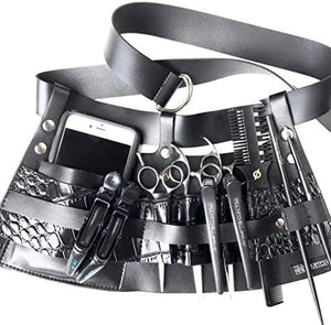 Hair Stylist Barber Apron Hair Cutting Tool Belt in Black Genuine Leather &amp Microfiber Tools NOT Included