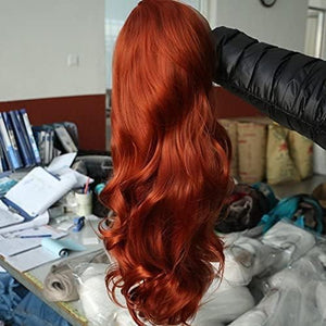 Melody Copper Red Wigs Body Wave Wigs360# Color Synthetic Ginger Lace Front Wigs for Women 180% Density Half Hand Tied Heat Resistant Fiber Hair Dating Cosplay Gift 24 inch