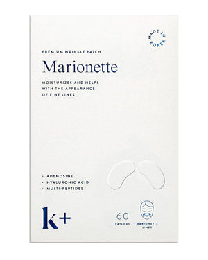 K+ Wrinkle Patches for Marionette Smile Lines with Hyaluronic Acid Adenosine and Peptides - Korean Overnight Mindful-Aging Facial Stickers (60 Count)