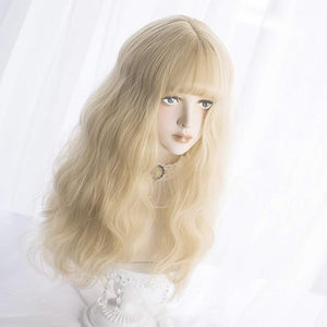 Alice Garden Wigs Long Wavy Wig Bangs - Natural Synthetic Hair Lolita Wig with Wig Cap For Women Cosplay and Daily Wear (Blonde)